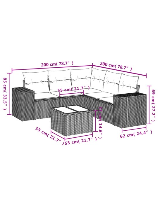 6-osaline aiadiivani komplekt patjadega, hall, polürotang