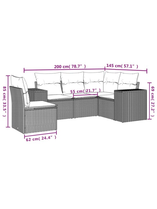 5-osaline aiamööblikomplekt istmepatjadega, polürotang, hall