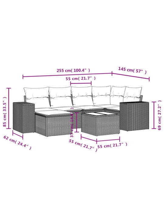 7-osaline aiadiivani komplekt patjadega, must, polürotang