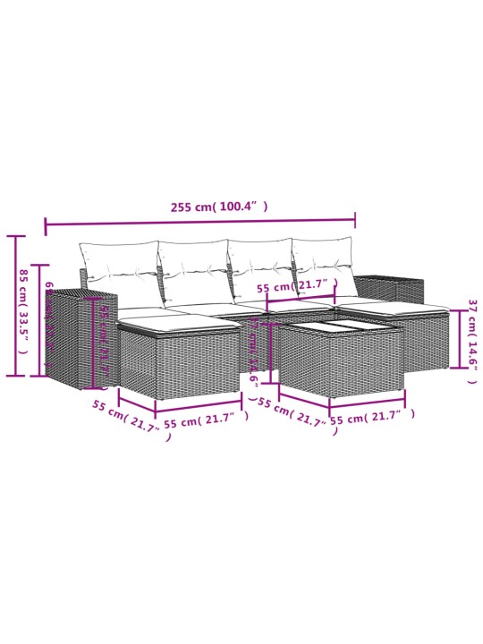 7-osaline aiadiivani komplekt patjadega, hall, polürotang