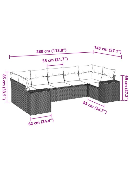 7-osaline aiadiivani komplekt patjadega, must, polürotang