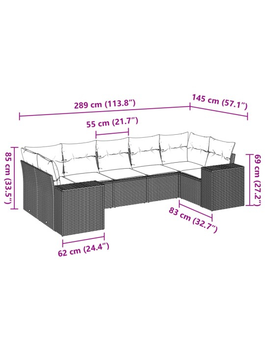 7-osaline aiadiivani komplekt patjadega, hall, polürotang