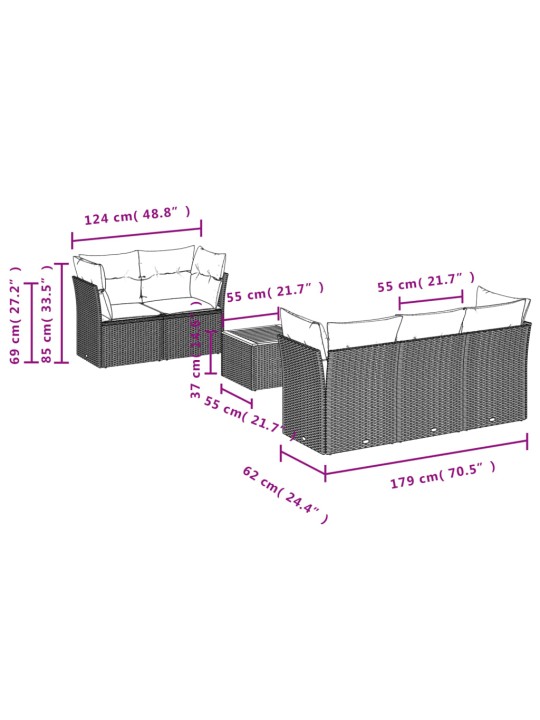 6-osaline aiadiivani komplekt patjadega, must, polürotang