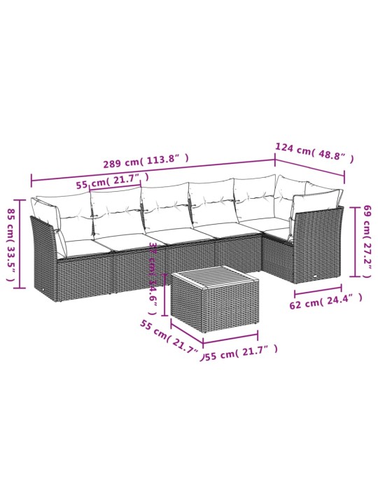 7-osaline aiadiivani komplekt patjadega, must, polürotang