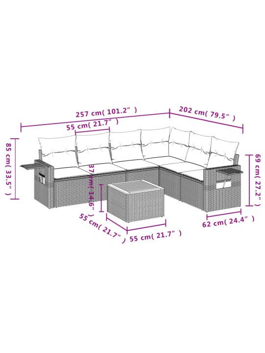 7-osaline aiadiivani komplekt patjadega, hall, polürotang