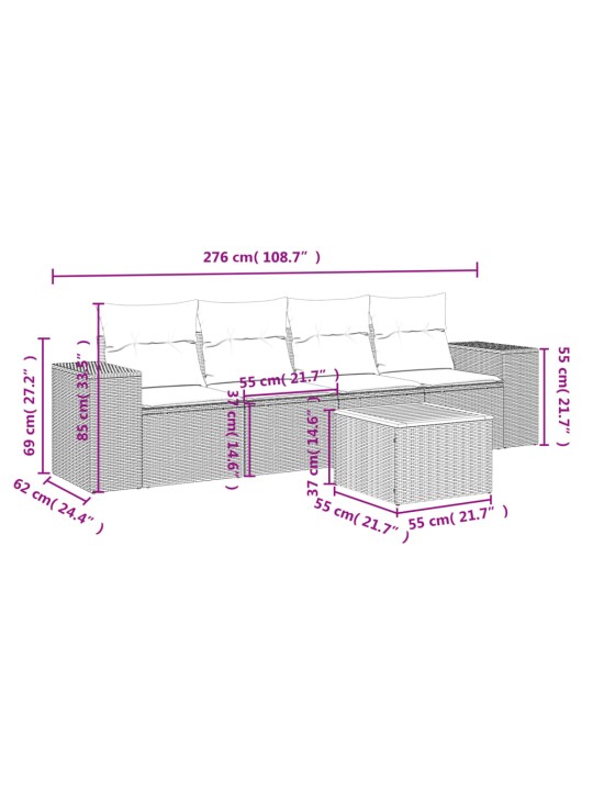 5-osaline aiamööblikomplekt istmepatjadega, polürotang, hall