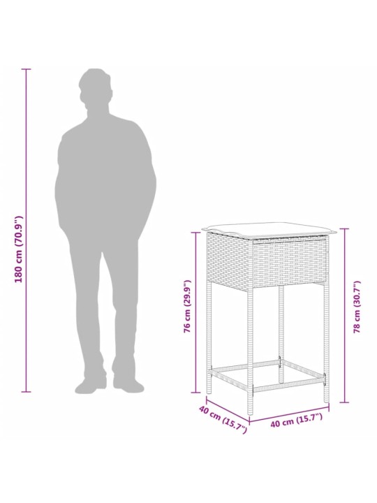 3-osaline aiabaari komplekt patjadega, polürotang, pruun