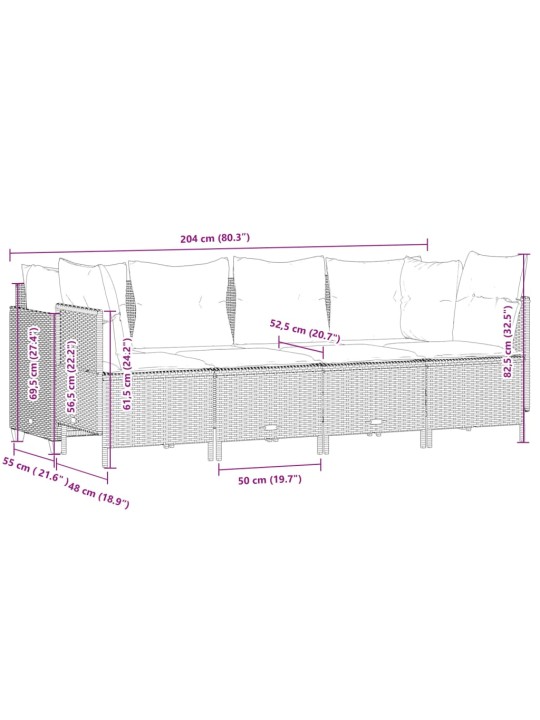 5-osaline aiamööblikomplekt istmepatjadega, polürotang, hall