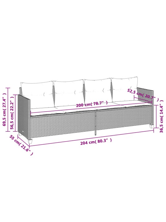 5-osaline aiamööblikomplekt istmepatjadega, polürotang, hall