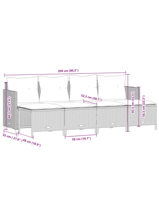 5-osaline aiamööblikomplekt istmepatjadega, polürotang, hall