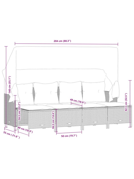 5-osaline aiamööblikomplekt istmepatjadega, polürotang, hall