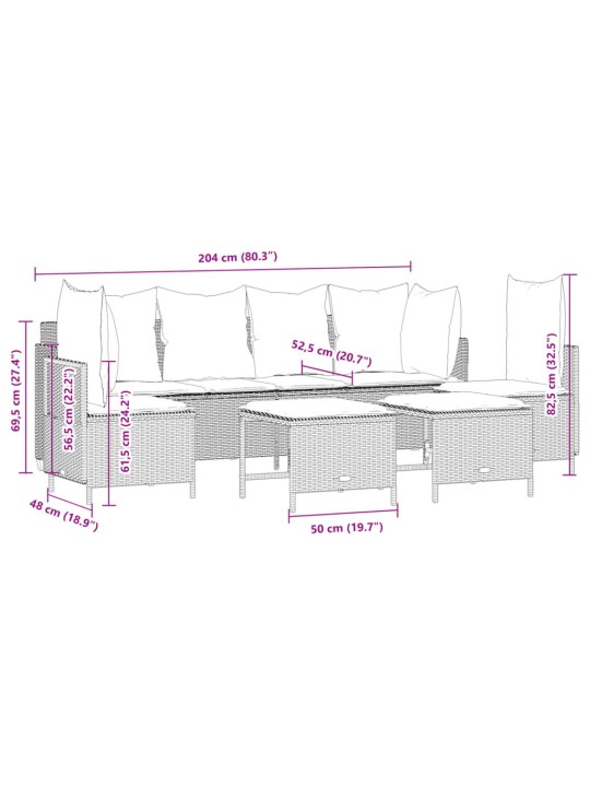 5-osaline aiamööblikomplekt istmepatjadega, polürotang, hall