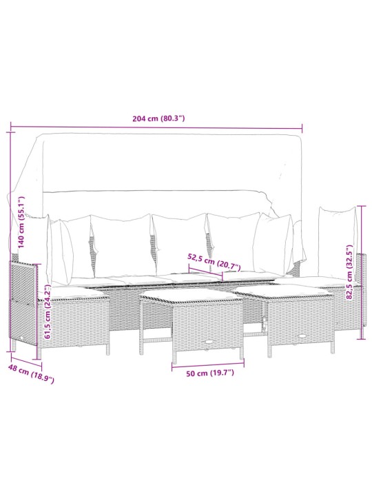 5-osaline aiamööblikomplekt istmepatjadega, polürotang, hall