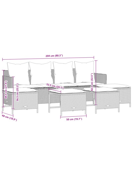 5-osaline aiamööblikomplekt istmepatjadega, polürotang, hall