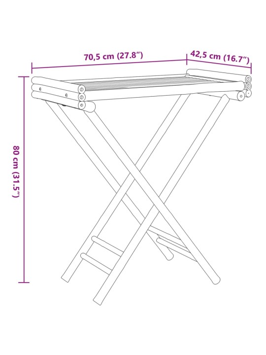 Kokkupandav laud kandikuga, 70,5 x 42,5 x 80 cm, bambus