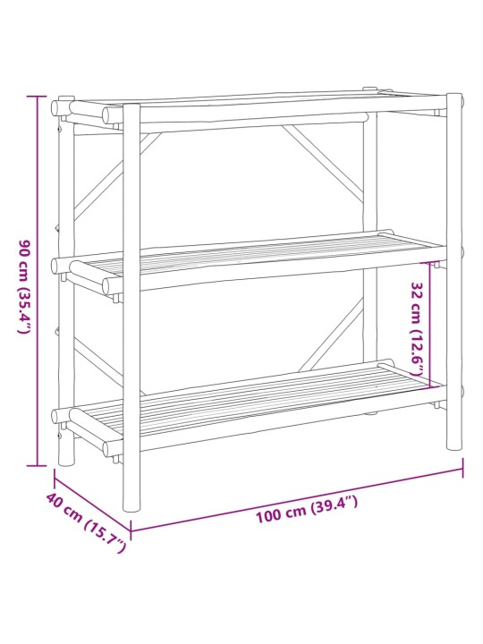 3-tasandiline riiul, 100 x 40 x 90 cm, bambus