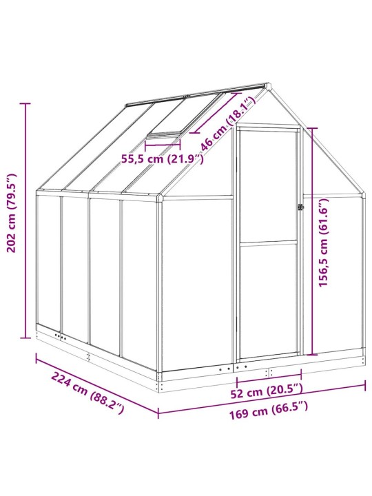 Kasvuhoone alusraamiga, hõbedane, 224x169x202 cm, alumiinium