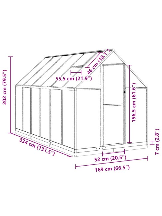 Kasvuhoone alusraamiga, hõbedane, 334x169x202 cm, alumiinium