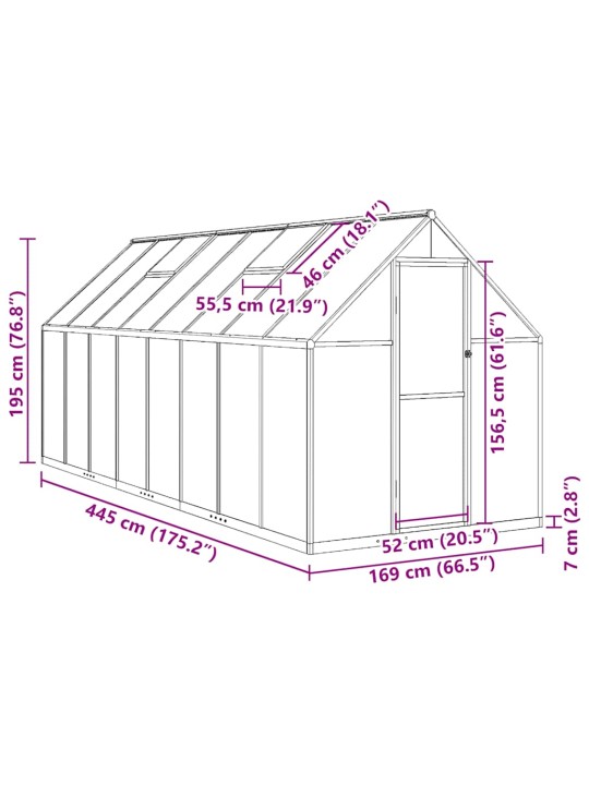 Kasvuhoone alusraamiga, hõbedane, 445x169x195 cm, alumiinium