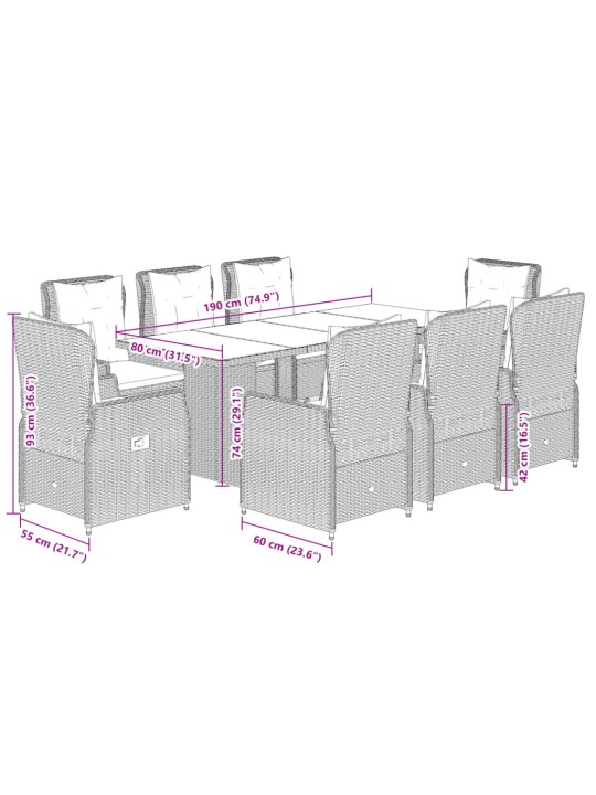 9-osaline aiamööbli komplekt patjadega, beež, polürotang