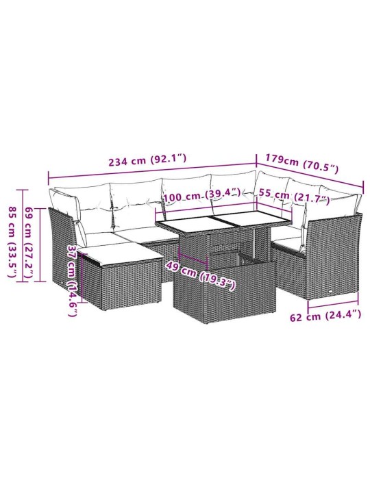 8-osaline aiadiivani komplekt patjadega, must, polürotang