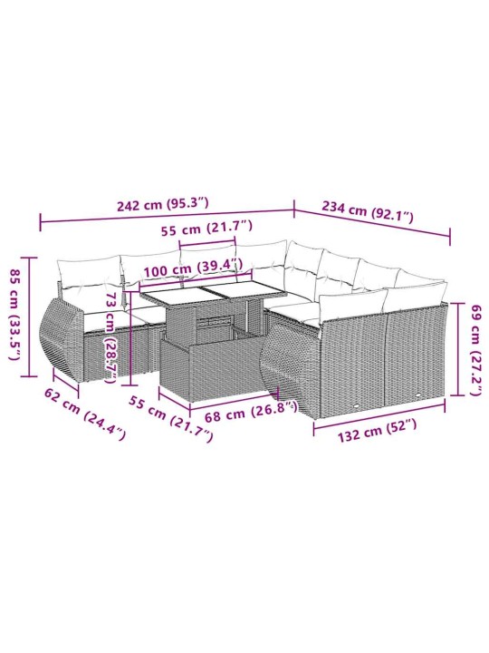 9-osaline aiadiivani komplekt patjadega, helehall, polürotang