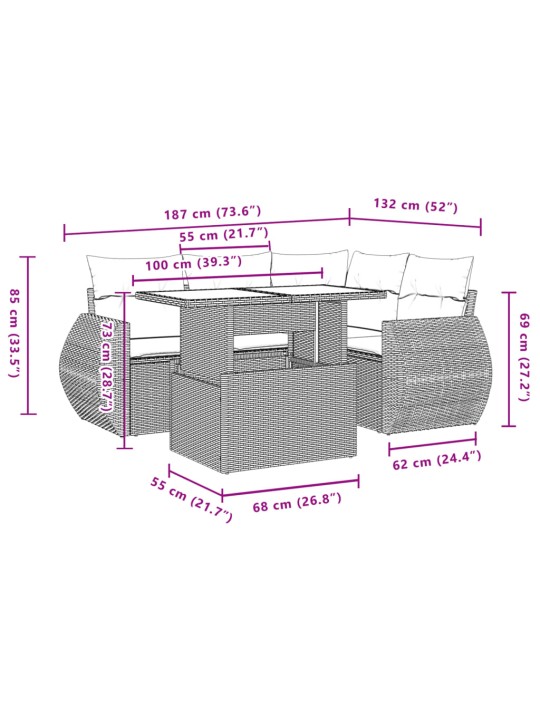 5-osaline aiadiivani komplekt patjadega, beež, polürotang