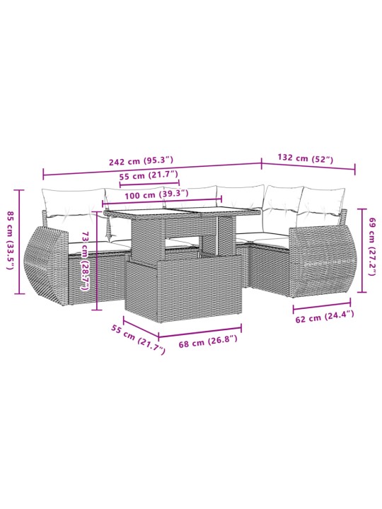 6-osaline aiadiivani komplekt patjadega, hall, polürotang