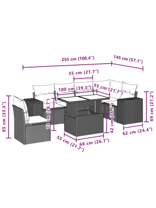 7-osaline aiadiivani komplekt patjadega, must, polürotang