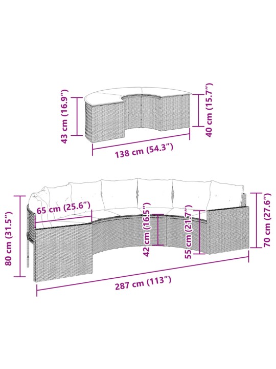 2-osaline aiadiivanite komplekt, poolümar, beež, polürotang