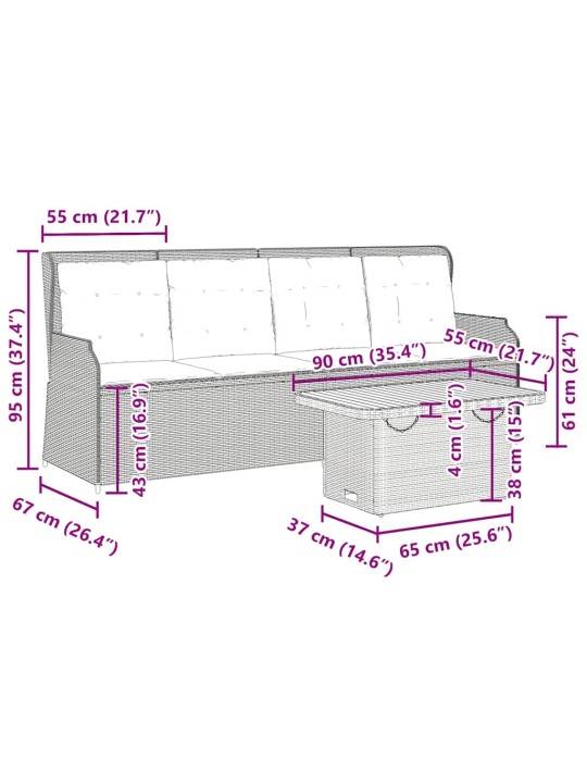 3-osaline aiamööbli komplekt patjadega, hall, polürotang