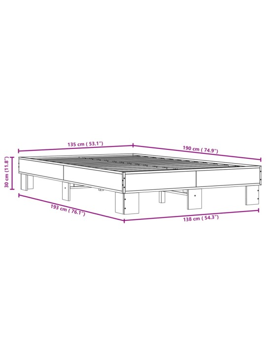 Voodiraam, hall sonoma tamm, 135 x 190 cm, tehispuit ja metall