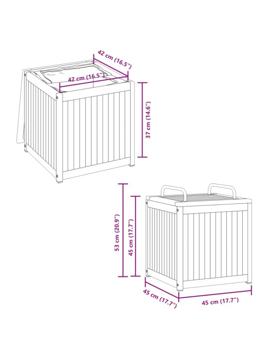 Õuepatjade hoiukast, 45x45x45/53 cm, akaatsiapuit ja teras