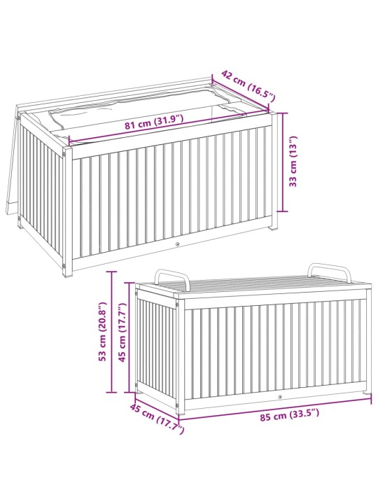 Õuepatjade hoiukast, 85x45x45/53 cm, akaatsiapuit ja teras