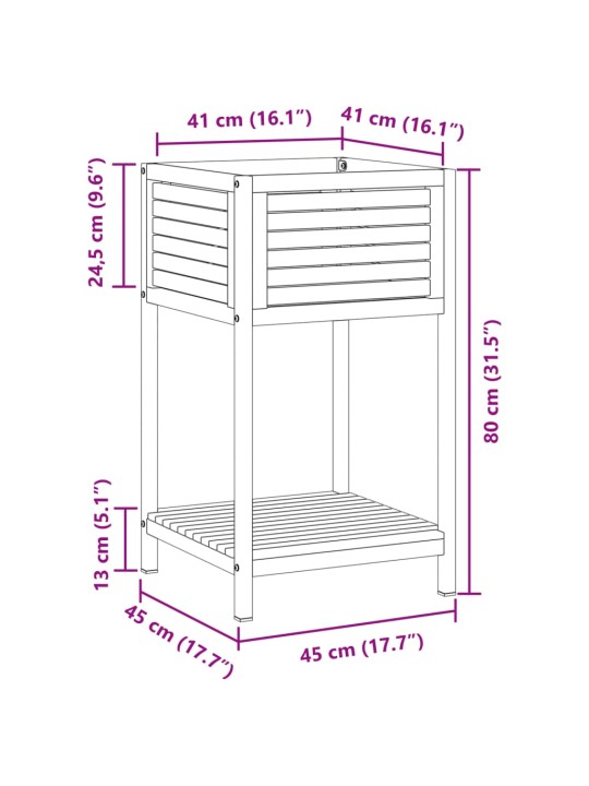 Riiuliga aia taimekast, 45 x 45 x 44 cm, akaatsiapuit ja teras