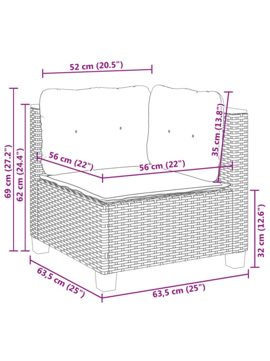 7-osaline aiadiivani komplekt patjadega, must, polürotang