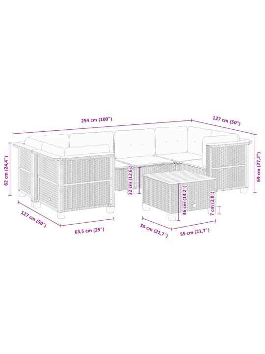 7-osaline aiadiivani komplekt patjadega, hall, polürotang