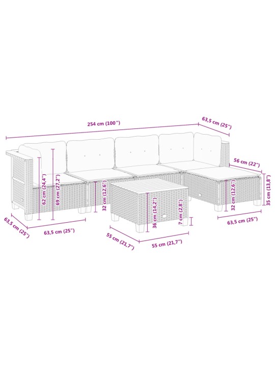 6-osaline aiadiivani komplekt patjadega, hall, polürotang