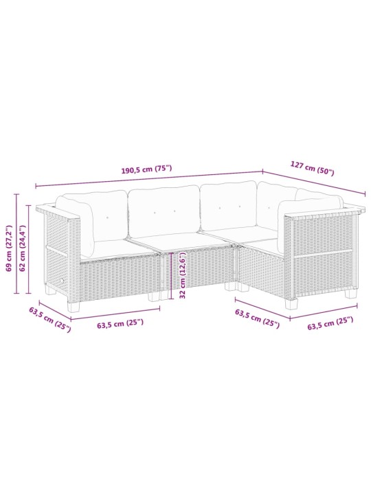 4-osaline aiamööbli komplekt patjadega, hall, polürotang