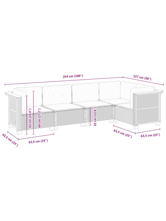 5-osaline aiamööblikomplekt istmepatjadega, polürotang, hall