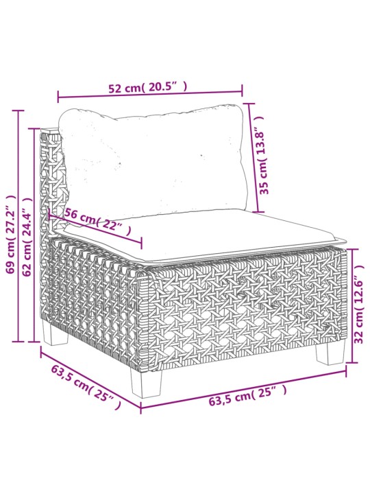 5-osaline aiamööblikomplekt istmepatjadega, polürotang, hall