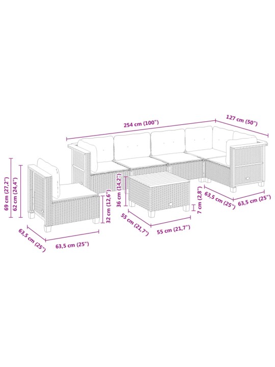 7-osaline aiadiivani komplekt patjadega, hall, polürotang