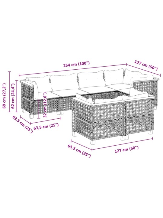 7-osaline aiadiivani komplekt patjadega, must, polürotang