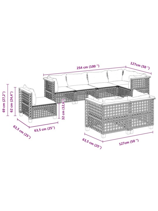 8-osaline aiadiivani komplekt patjadega, hall, polürotang