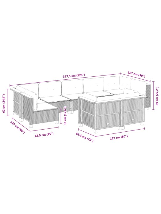 9-osaline aiadiivani komplekt patjadega, hall, polürotang