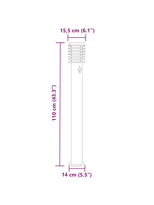 Anduriga õue lambipost, hõbedane, 110 cm, roostevaba teras