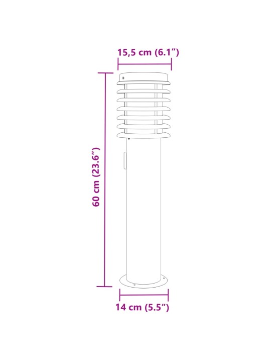 Pistikupesaga õue lambipost, hõbedane, 60 cm, roostevaba teras