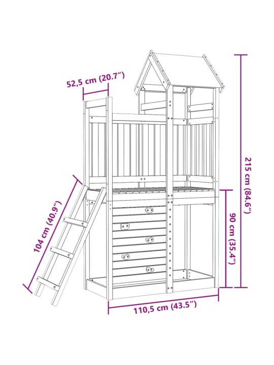 Mängutorn ronimisseinaga, 110,5 x 52,5 x 215 cm, ebatsuuga puit