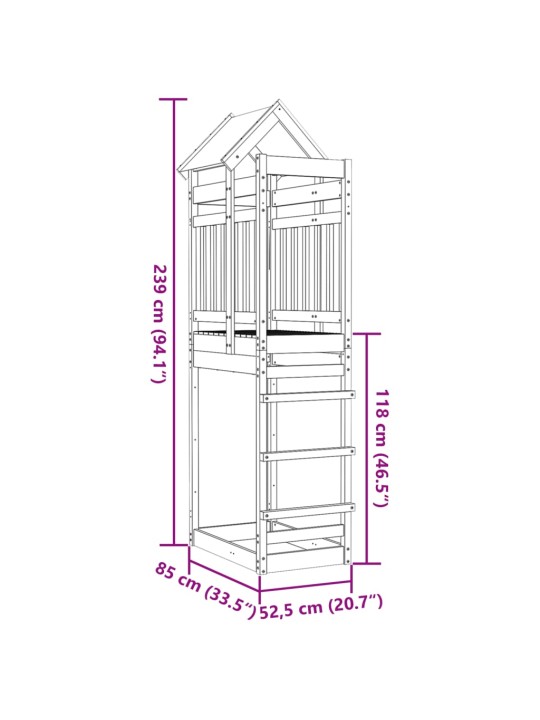 Mängutorn, 85x52,5x239 cm, immutatud männipuit