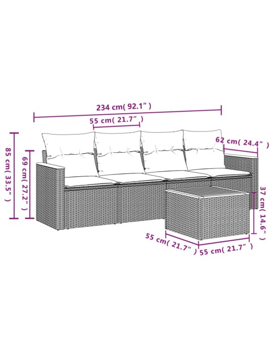 5-osaline aiadiivanikomplekt patjadega, must, polürotang